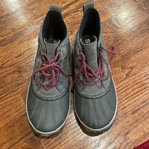 Sorel Out N About Quilted Duck Boot Shoes Sz 8 Gray Lace Up Waterproof, VGUC